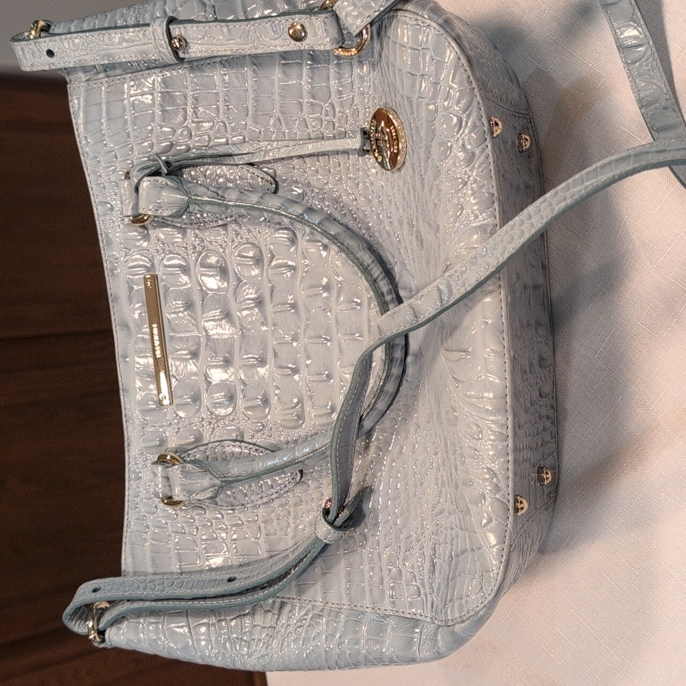 Brahmin Light Blue Croc-Embossed Satchel
